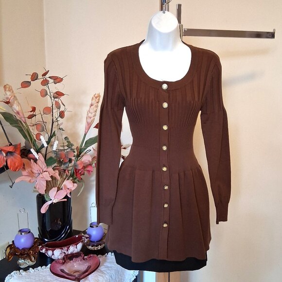 NWT Woman's Brown Cardigan Knit Lightweight Ladies Sweater Outerwear - Picture 1 of 8
